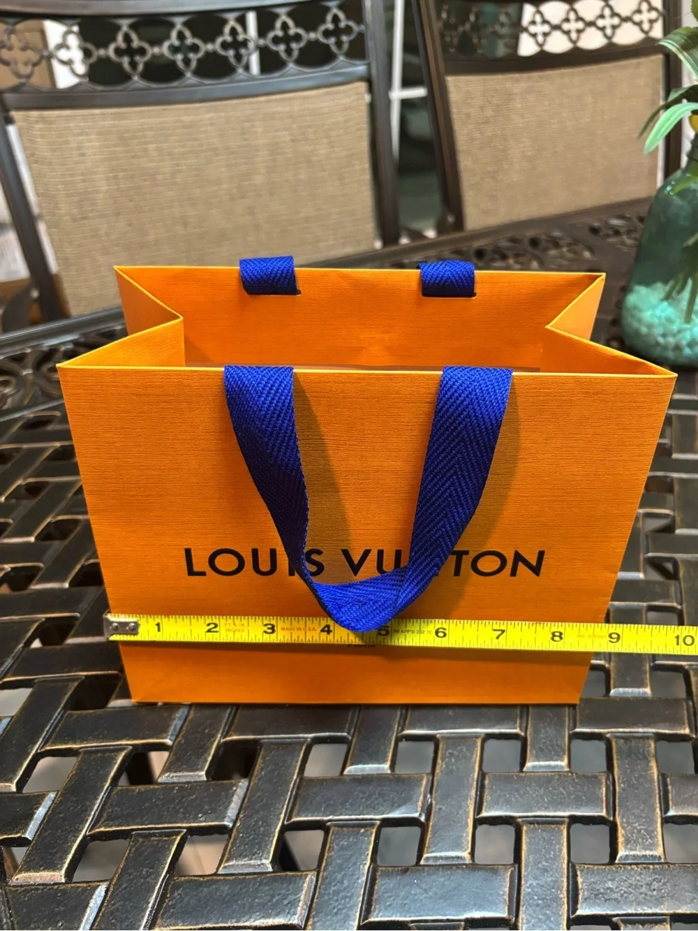 Louis Vuitton Orange Paper Shopping Bag with Blue Handles